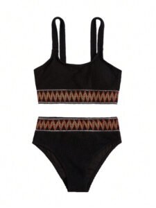 SHEIN Swim طقم بكيني خصر عالي بشريط شيفرون صيفي