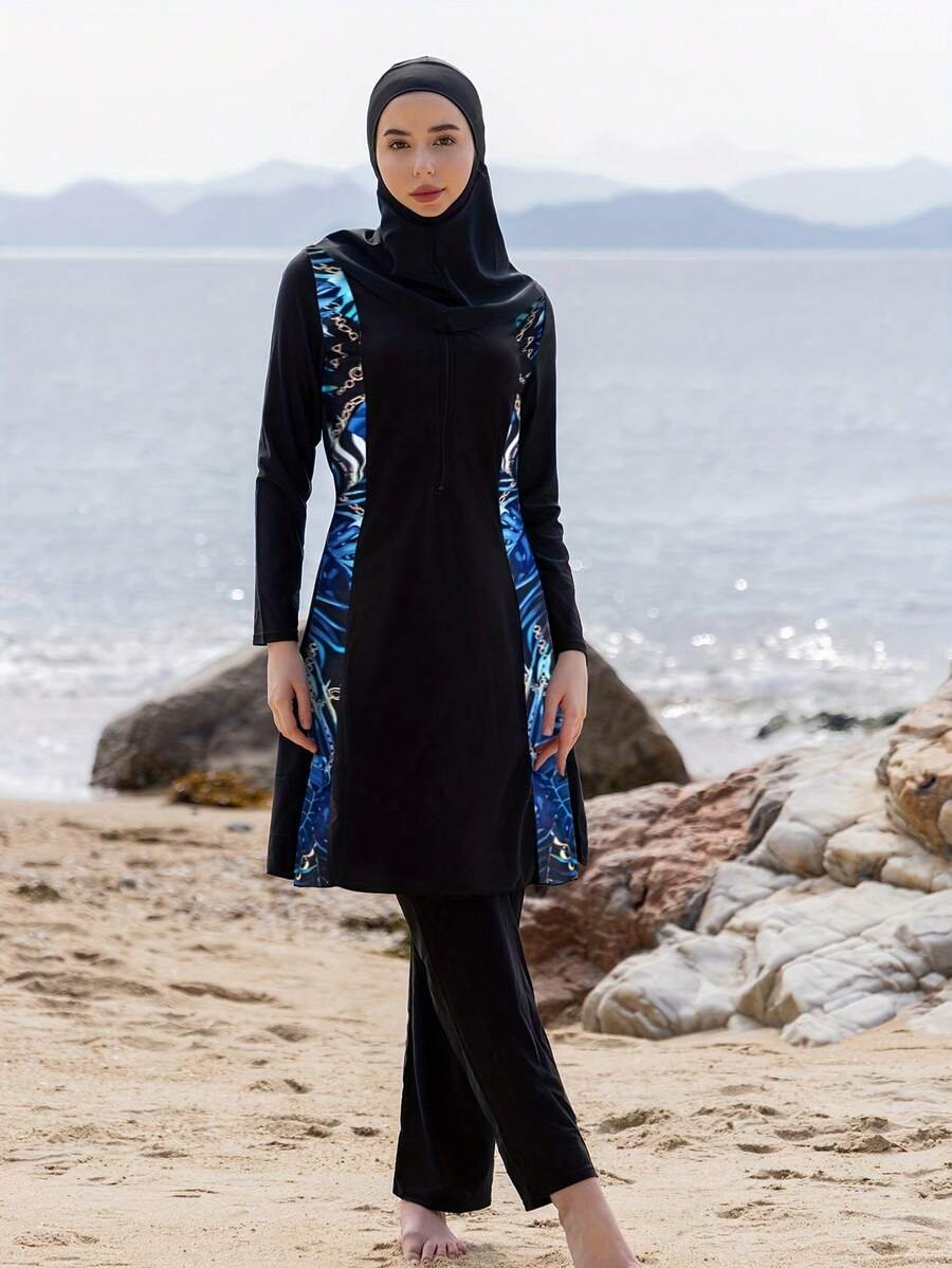 بوركيني محتشم كامل التغطية بغطاء رأس – 3 قطع - Image 2