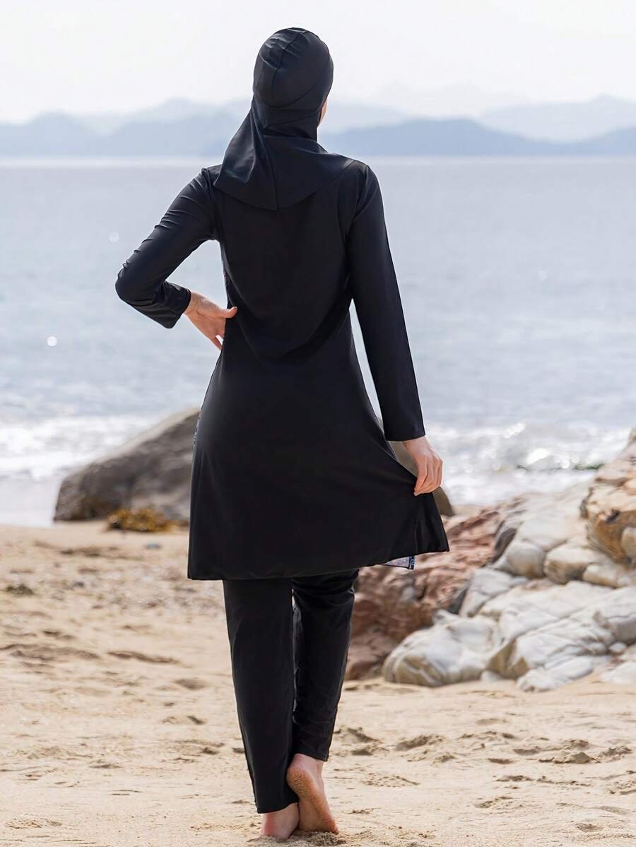 بوركيني محتشم كامل التغطية بغطاء رأس – 3 قطع - Image 3