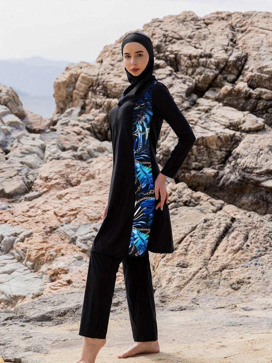 بوركيني محتشم كامل التغطية بغطاء رأس – 3 قطع - Image 5
