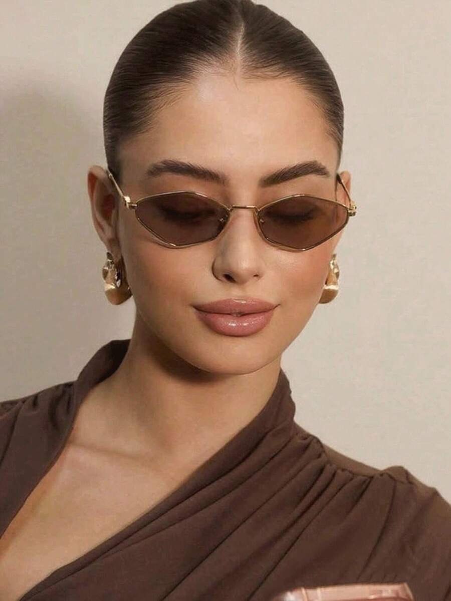 Glamine 1 قطعة نظارات موضة بإطار معدني صغير على شكل معين متعدد الأضلاع بطراز ريترو، للجنسين، بأسلوب هيب هوب وشارع جمالي - Image 3
