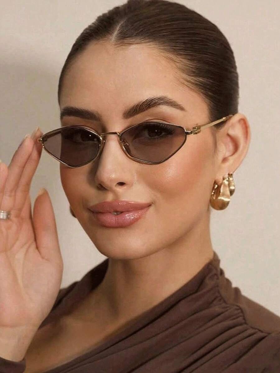 Glamine 1 قطعة نظارات موضة بإطار معدني صغير على شكل معين متعدد الأضلاع بطراز ريترو، للجنسين، بأسلوب هيب هوب وشارع جمالي - Image 4
