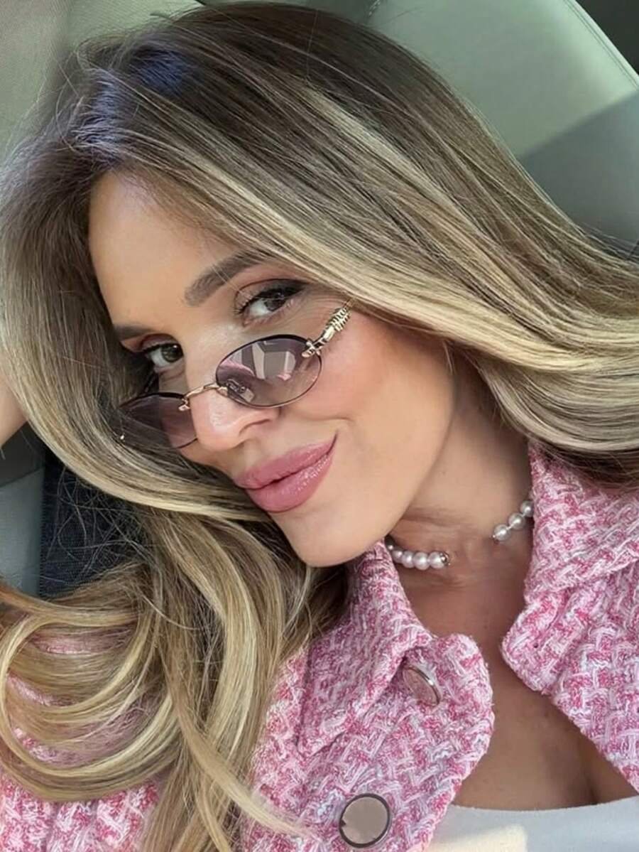 نظارات نسائية رمادية داكنة بيضاوية بدون إطار، أسلوب أنيق متعدد الاستخدامات للارتداء اليومي، عطلة الشاطئ الصيفية، الأنشطة الخارجية، السفر - Image 3