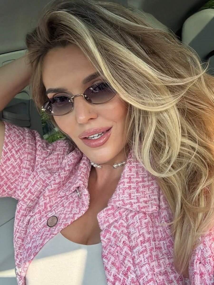 نظارات نسائية رمادية داكنة بيضاوية بدون إطار، أسلوب أنيق متعدد الاستخدامات للارتداء اليومي، عطلة الشاطئ الصيفية، الأنشطة الخارجية، السفر - Image 4