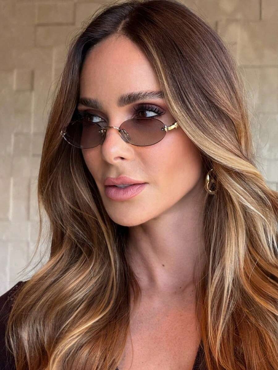 نظارات نسائية رمادية داكنة بيضاوية بدون إطار، أسلوب أنيق متعدد الاستخدامات للارتداء اليومي، عطلة الشاطئ الصيفية، الأنشطة الخارجية، السفر - Image 6