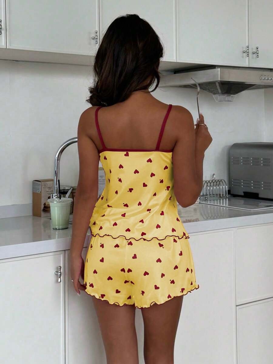 SHEIN Casual Underwear&Sleepwear طقم ملابس نوم بفوانيس قلبية وشورت كشكش حاشية 2 قطعة لعيد الحب - Image 28